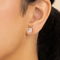 Sterling Silver Emerald Cut Prong Set Stud Earrings
