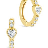 Sterling Silver Heart Cut Bezel Set Huggie Hoop Earrings
