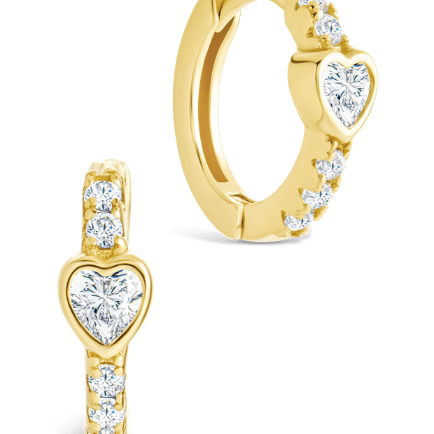 Sterling Silver Heart Cut Bezel Set Huggie Hoop Earrings