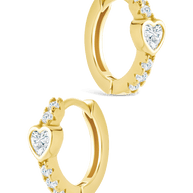 Sterling Silver Heart Cut Bezel Set Huggie Hoop Earrings