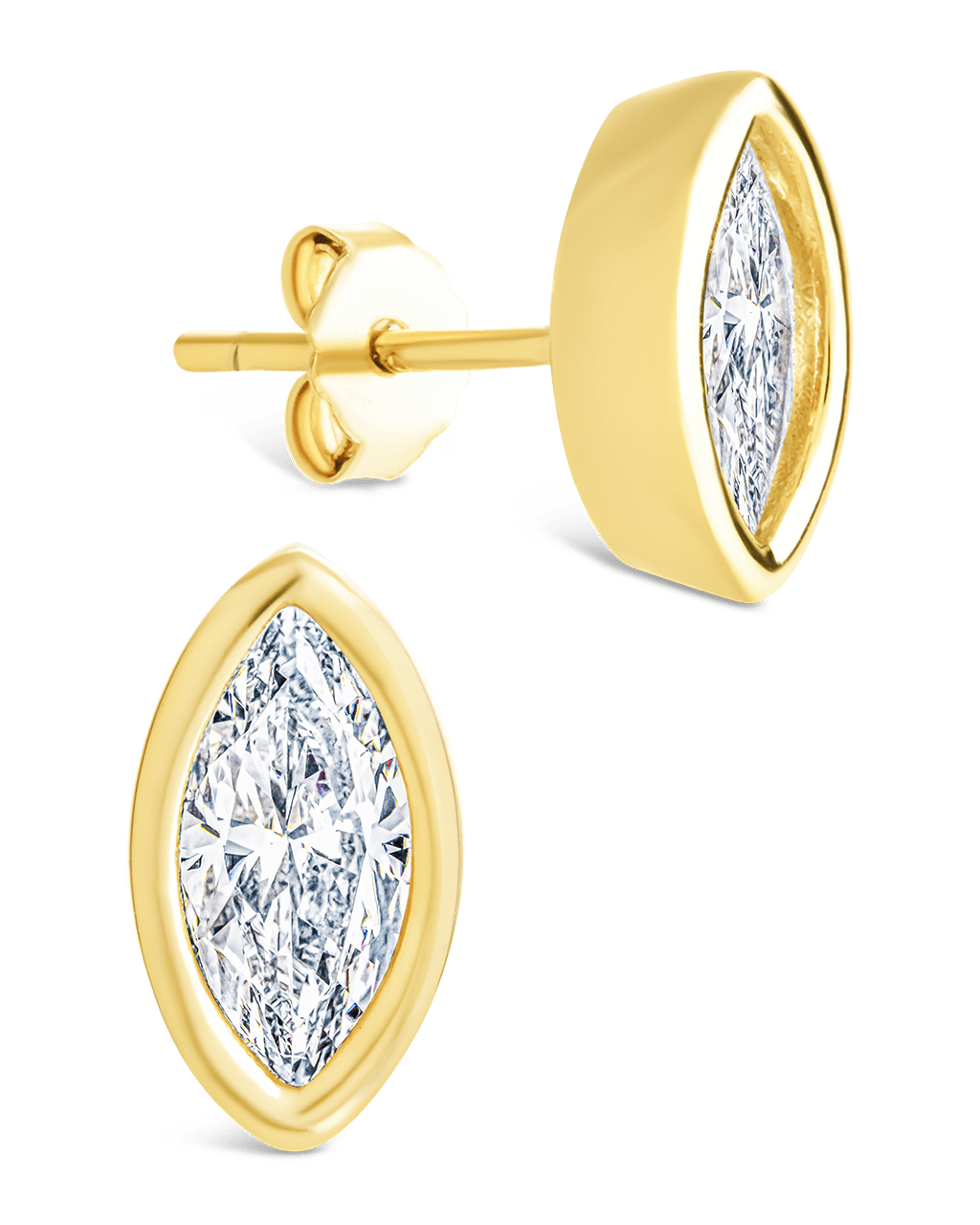 Sterling Silver Marquise Cut Bezel Set Stud Earrings