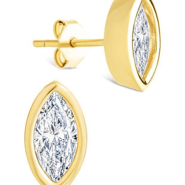 Sterling Silver Marquise Cut Bezel Set Stud Earrings