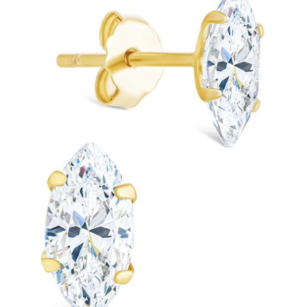 Sterling Silver Marquise Cut Prong Set Stud Earrings