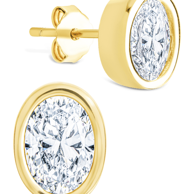 Sterling Silver Oval Cut Bezel Set Stud Earrings