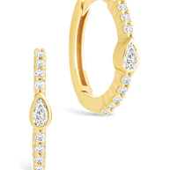 Sterling Silver Pear Cut Bezel Set Huggie Hoop Earrings