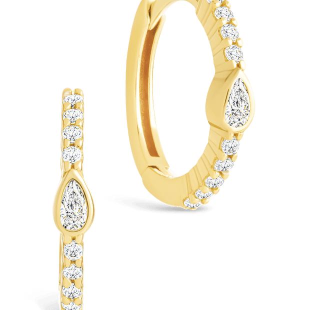 Sterling Silver Pear Cut Bezel Set Huggie Hoop Earrings