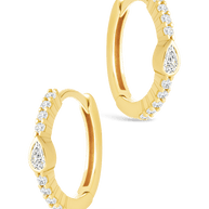 Sterling Silver Pear Cut Bezel Set Huggie Hoop Earrings