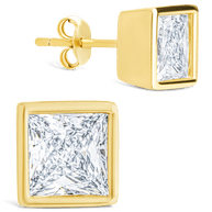 Sterling Silver Princess Cut Bezel Set Stud Earrings