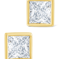 Sterling Silver Princess Cut Bezel Set Stud Earrings