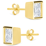 Sterling Silver Princess Cut Bezel Set Stud Earrings
