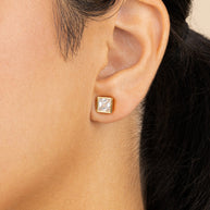 Sterling Silver Princess Cut Bezel Set Stud Earrings
