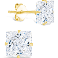 Sterling Silver Princess Cut Prong Set Stud Earrings