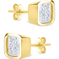 Sterling Silver Radiant Cut Bezel Set Stud Earrings