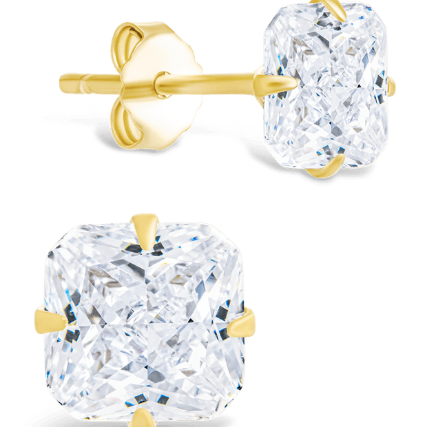 Sterling Silver Radiant Cut Prong Set Stud Earrings