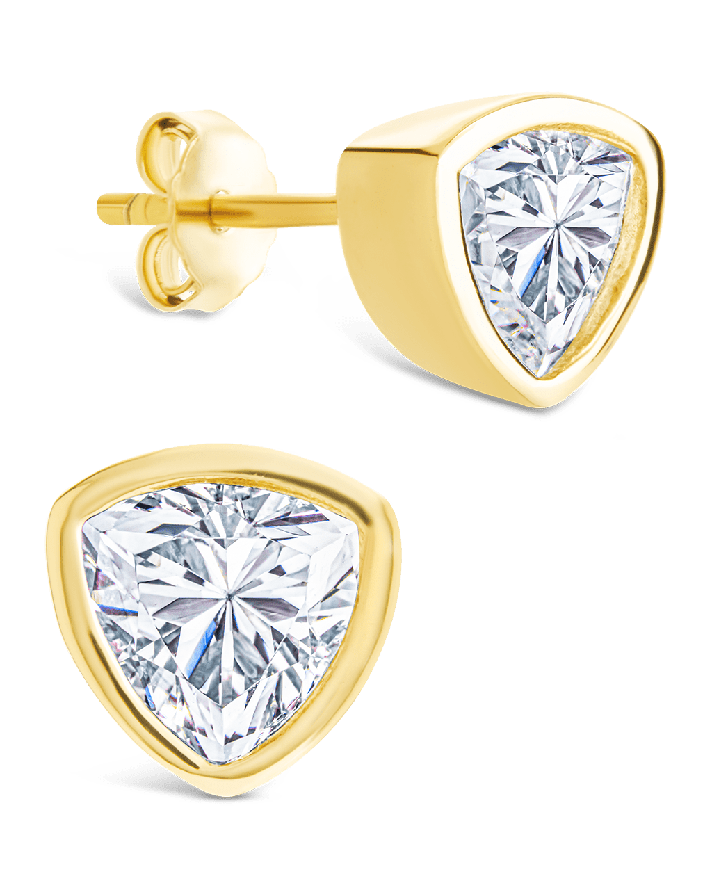 Sterling Silver Trillion Cut Bezel Set Stud Earrings