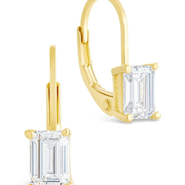 Sterling Silver Emerald Cut French Clip Earrings