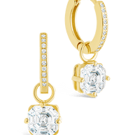 Sterling Silver Augusta Asscher Cut CZ Dangle Micro Hoops