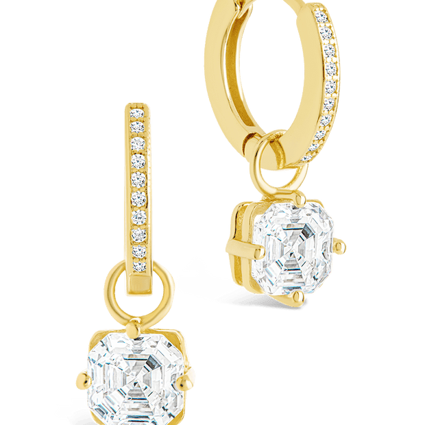 Sterling Silver Augusta Asscher Cut CZ Dangle Micro Hoops