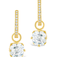 Sterling Silver Augusta Asscher Cut CZ Dangle Micro Hoops