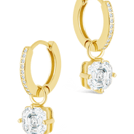 Sterling Silver Augusta Asscher Cut CZ Dangle Micro Hoops