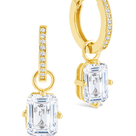 Sterling Silver Emerald Cut CZ Micro Hoop Dangle Earrings
