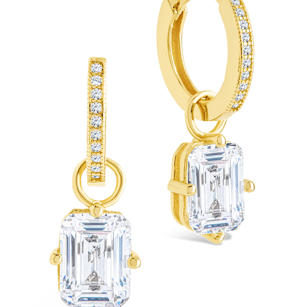Sterling Silver Emerald Cut CZ Micro Hoop Dangle Earrings