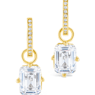 Sterling Silver Emerald Cut CZ Micro Hoop Dangle Earrings