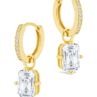 Sterling Silver Emerald Cut CZ Micro Hoop Dangle Earrings