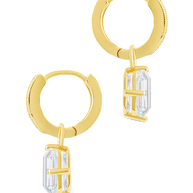 Sterling Silver Emerald Cut CZ Micro Hoop Dangle Earrings