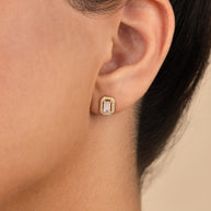 Sterling Silver Emerald Cut Brilliant Halo Studs