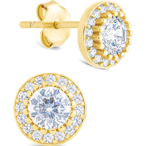 Sterling Silver Round Cut Brilliant Halo Studs