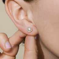 Sterling Silver Round Cut Brilliant Halo Studs