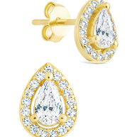 Sterling Silver Pear Cut Brilliant Halo Studs