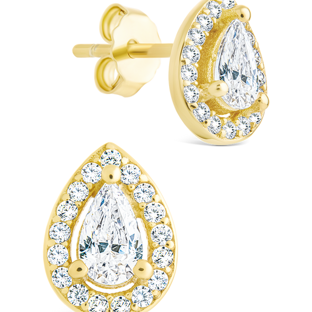 Sterling Silver Pear Cut Brilliant Halo Studs