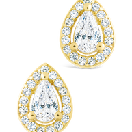 Sterling Silver Pear Cut Brilliant Halo Studs