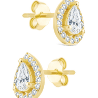 Sterling Silver Pear Cut Brilliant Halo Studs