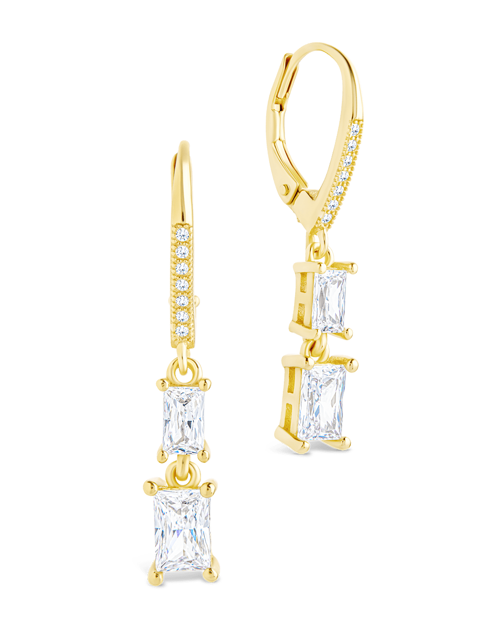 Sterling Silver Eulalia Emerald Cut CZ French Clip Earrings