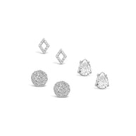 Sterling Silver CZ Geo Stud Set of 3