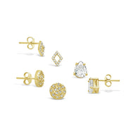 Sterling Silver CZ Geo Stud Set of 3