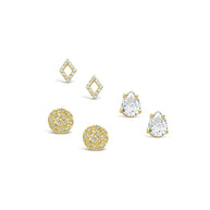 Sterling Silver CZ Geo Stud Set of 3