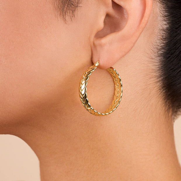 Double Row Herringbone Statement Hoop Earrings