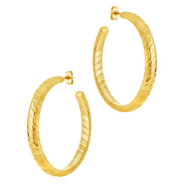 Everly Flat Herringbone Chain Hoop Earrings