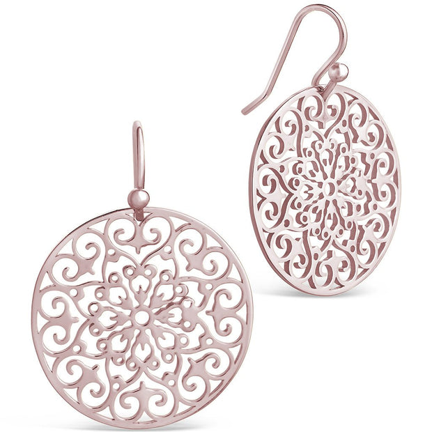 Sterling Silver Round Filigree Dangle Earrings
