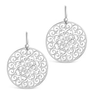 Sterling Silver Round Filigree Dangle Earrings