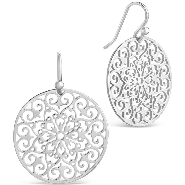 Sterling Silver Round Filigree Dangle Earrings