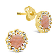 CZ Bezel Frame Rose Petal Stud Earrings
