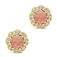 CZ Bezel Frame Rose Petal Stud Earrings