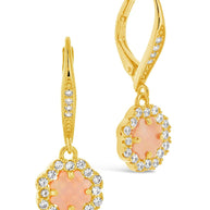 Bezel Frame Rose Petal Short Drop Earrings