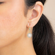 Bezel Frame Rose Petal Short Drop Earrings