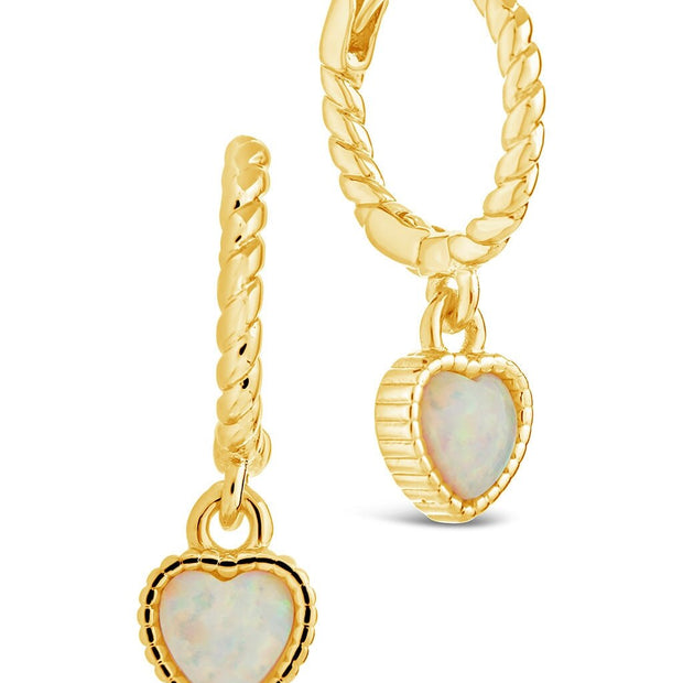 Meredith Braided Opal Heart Drop Hoop Earrings